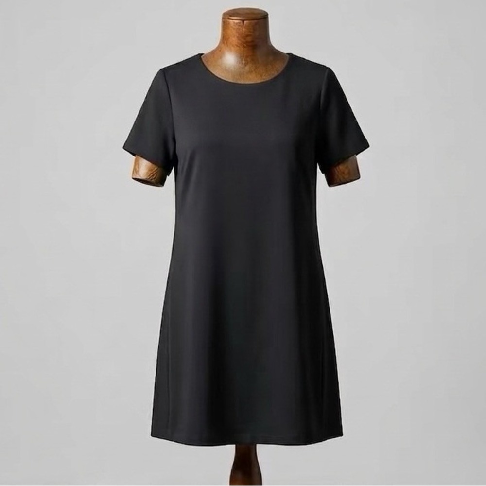 Pure J Jill Black Linen Tencel Mixed Media L Shift Dress Short Sleeve Lagenlook